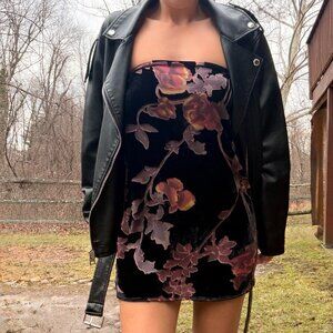 Vintage Velvet & Sheer Floral Strapless Mini Dress